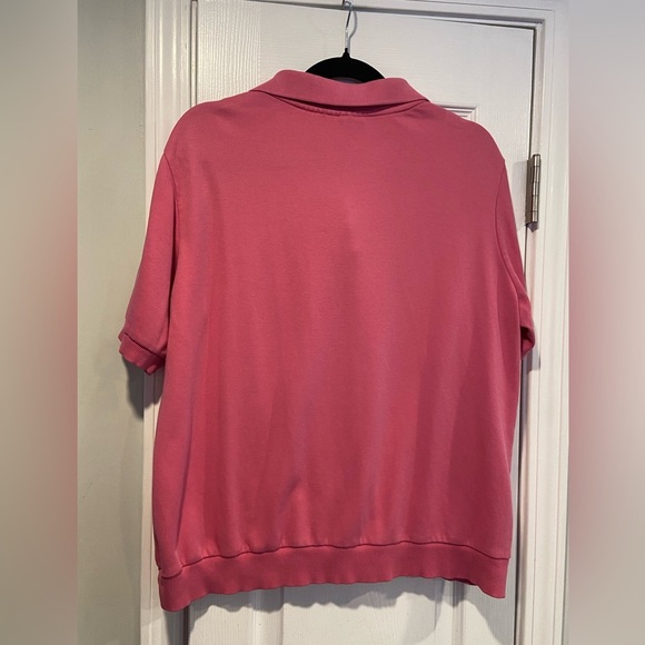 VTG Blair Size L Pink Floral Embroidered Short Sleeve Polo Shirt Ribbed Waist - Picture 9 of 10